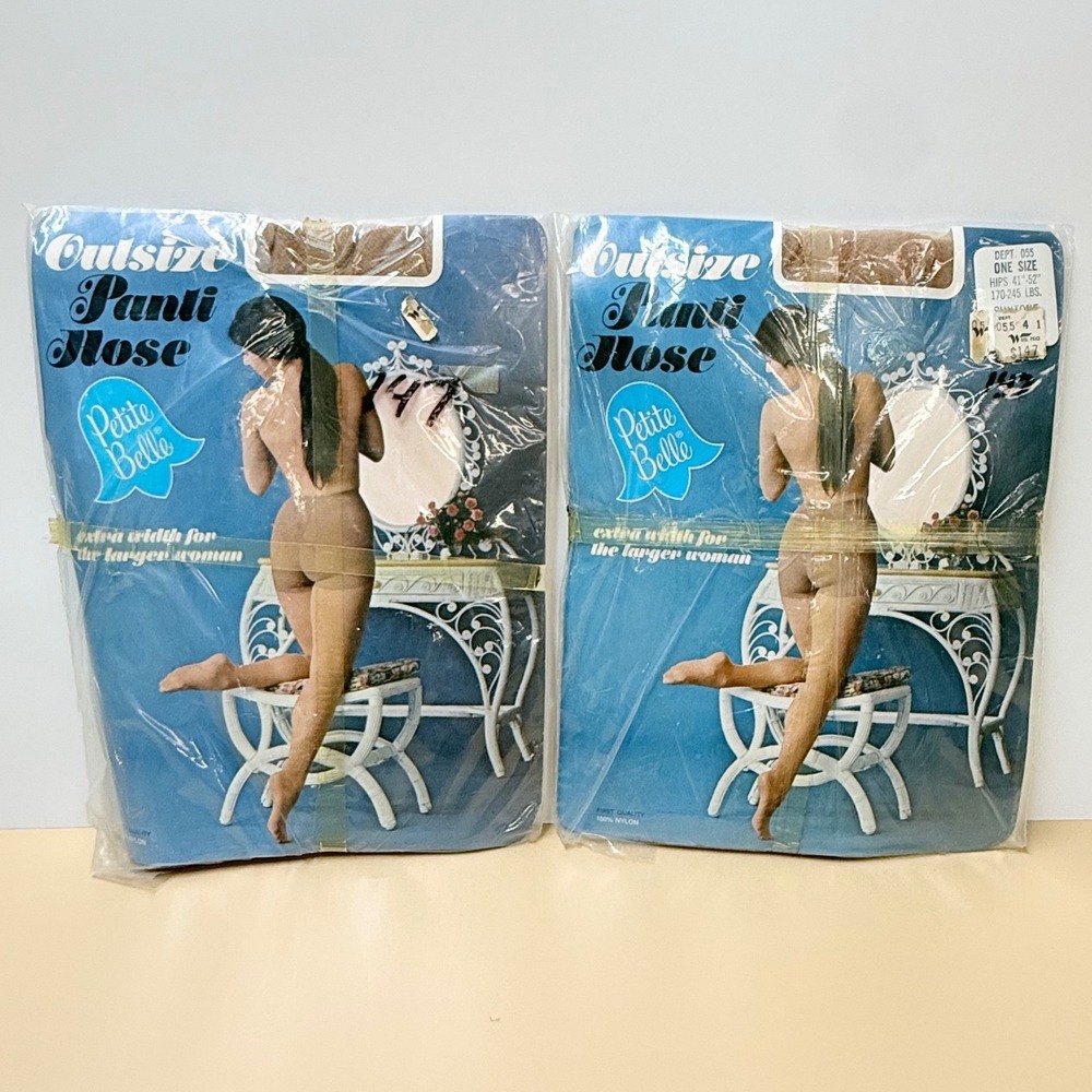 Lot of 2 Vintage Petite Belle Outsize Panti Hose Woolworth Plus Size Nude Nylons